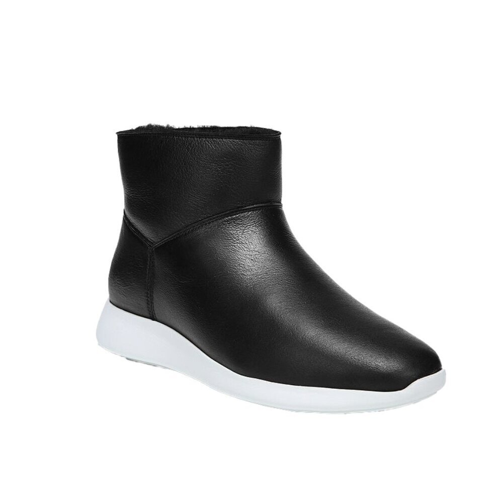 VINCE Adora Napa Leather‎ & Shearling Sneaker Black & White Boots Size 7.5